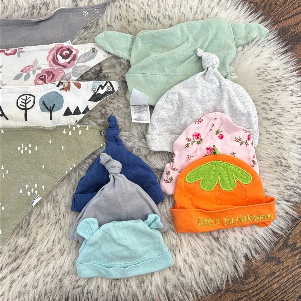 16 Baby Charming Bandana Bib and Hats Bundle